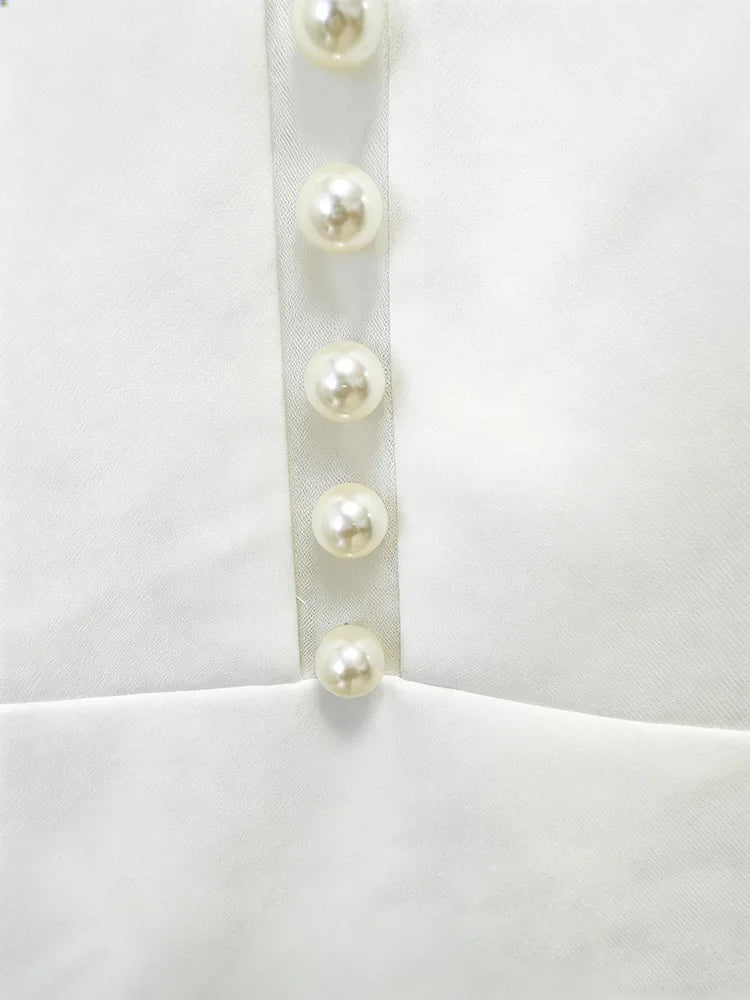 HIGH STREET Newest 2026 Designer Runway Suit Set Women's Pearls Beaded Gauze Patchwork Slim Fitting Blazer Pants Set