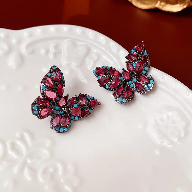Colorful Butterfly Zircon Stud Earrings