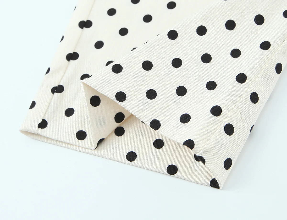 Polka Dot Shirt Jacket and Capri Pants Two Piece Set for Women