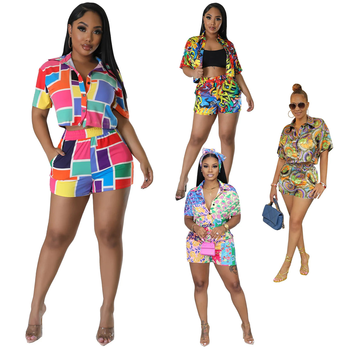 African Print Dashiki Two Piece Set With Shorts for Women