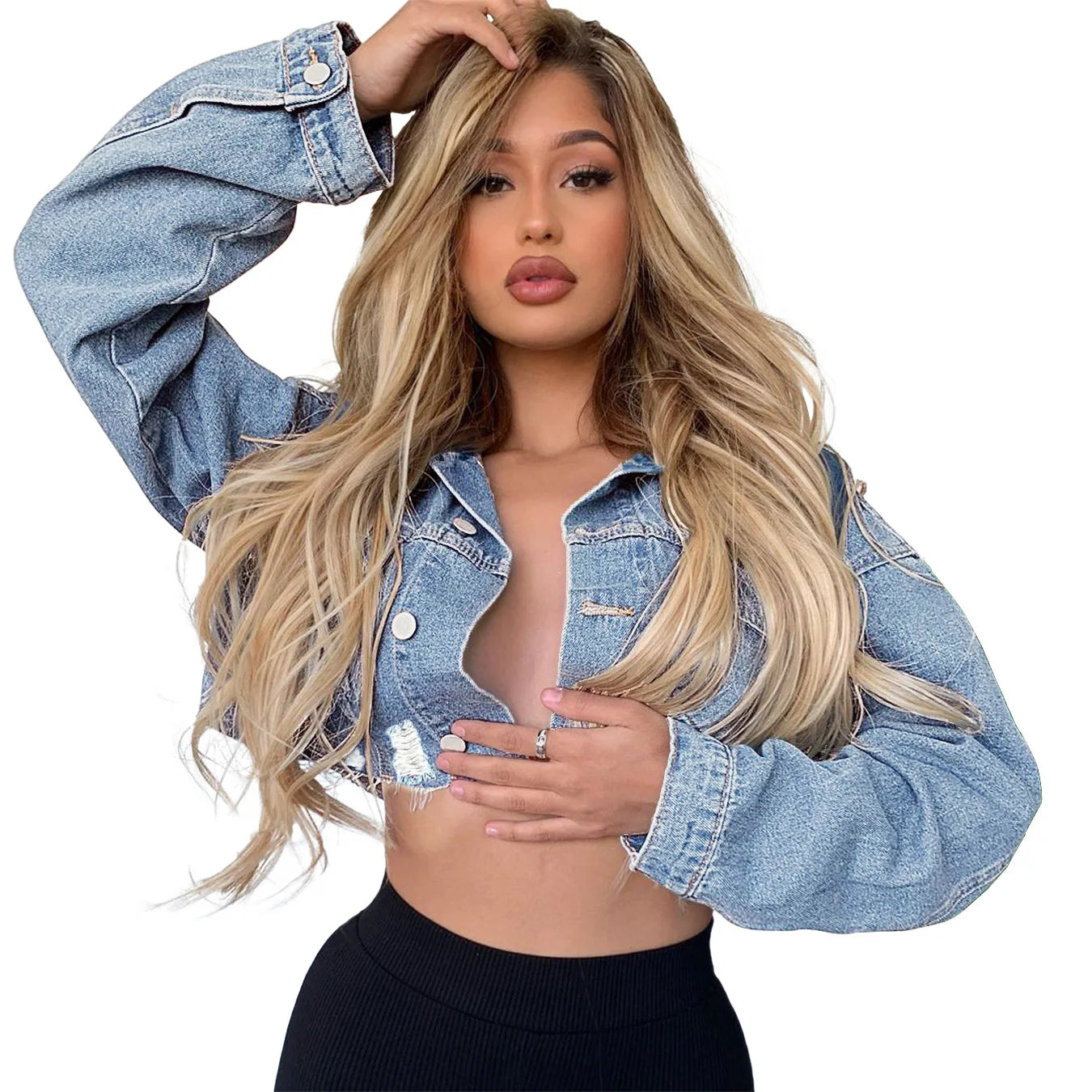 2024 Broken Holes Short Denim Jacket Women Single-breasted Cardigan Outerwear Fashion Streetwear Female Autumn Lapel Coat New