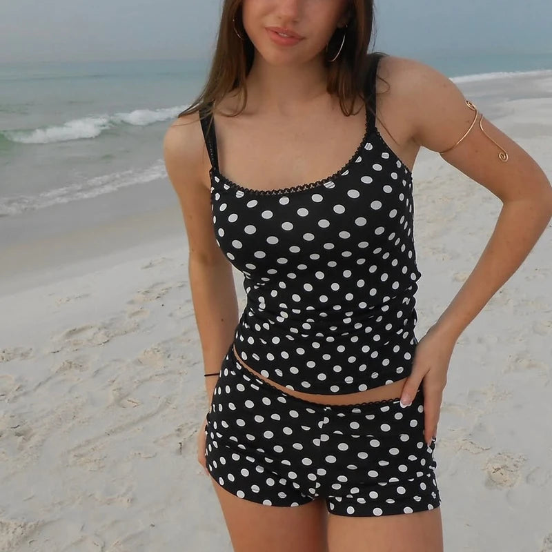 Two Piece Vintage Polka Dot Striped Lounge Set for Women