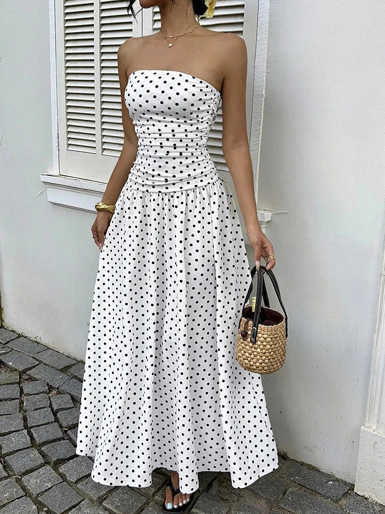 Polka Dot Backless Strapless Maxi Summer Dress for Women