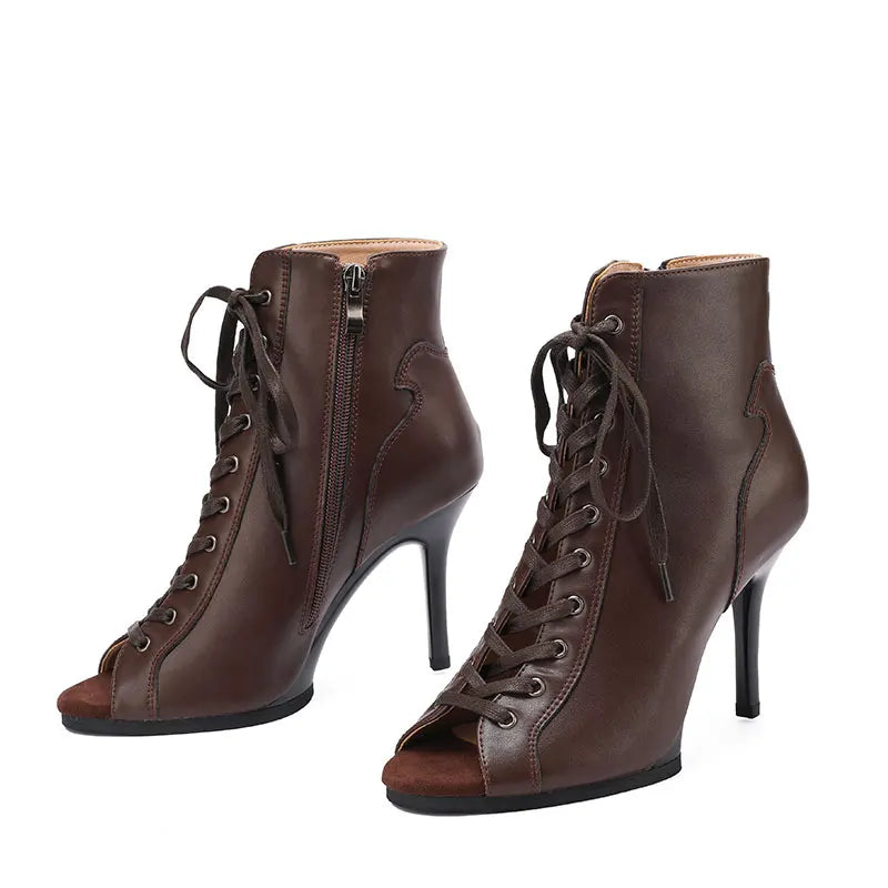 Lace Up Open Toe Latin Dance Boots With Stiletto Heels for Women