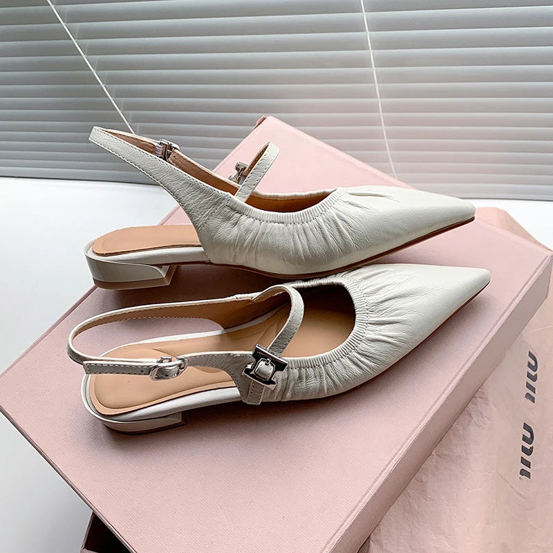 Genuine Leather Pleated Closed Toe Sandals for Women