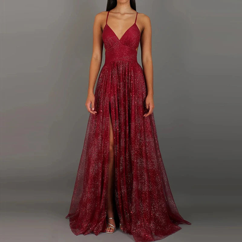 Elegant High Waist Pleated Split Maxi Dress for Women