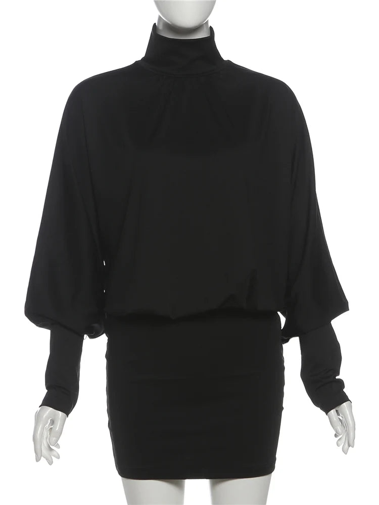 Autumn Peach Backless Turtleneck Bodycon Dress for Women