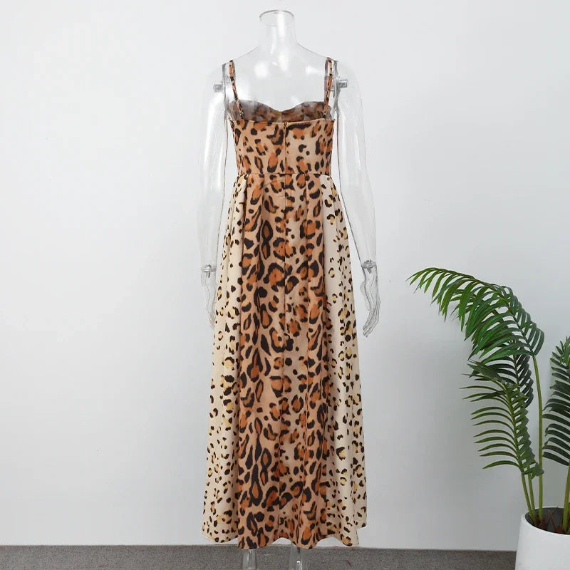 Leopard Print Open Back Sleeveless Mini Dress For Women
