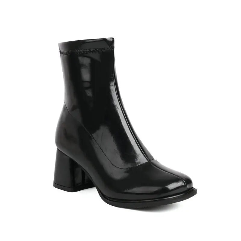 Elegant Warm Block Heel Zip-Up Ankle Boots for Women