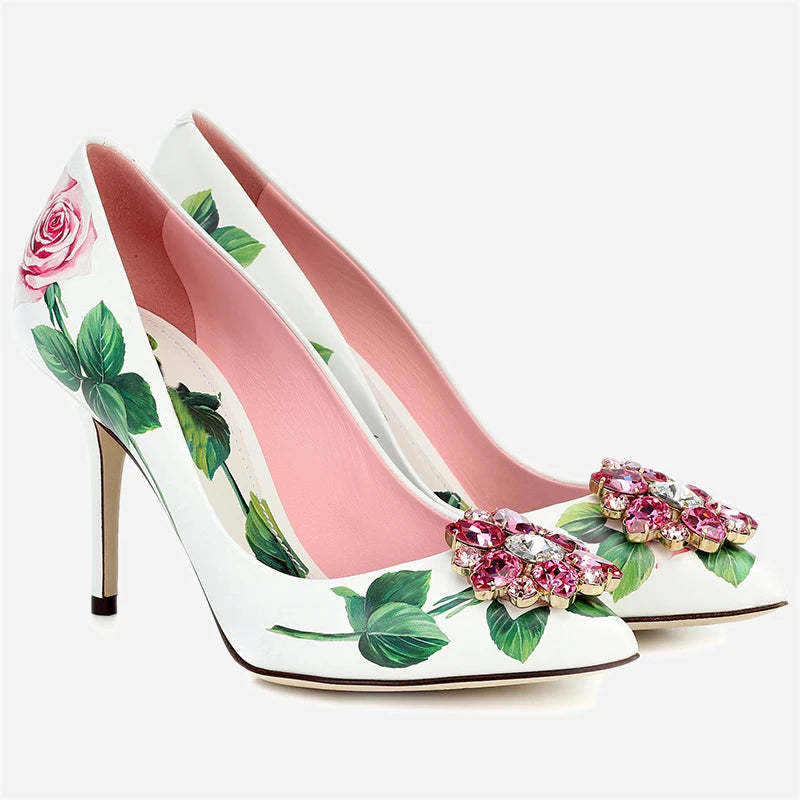 Crystal Rhinestone Leather Pumps