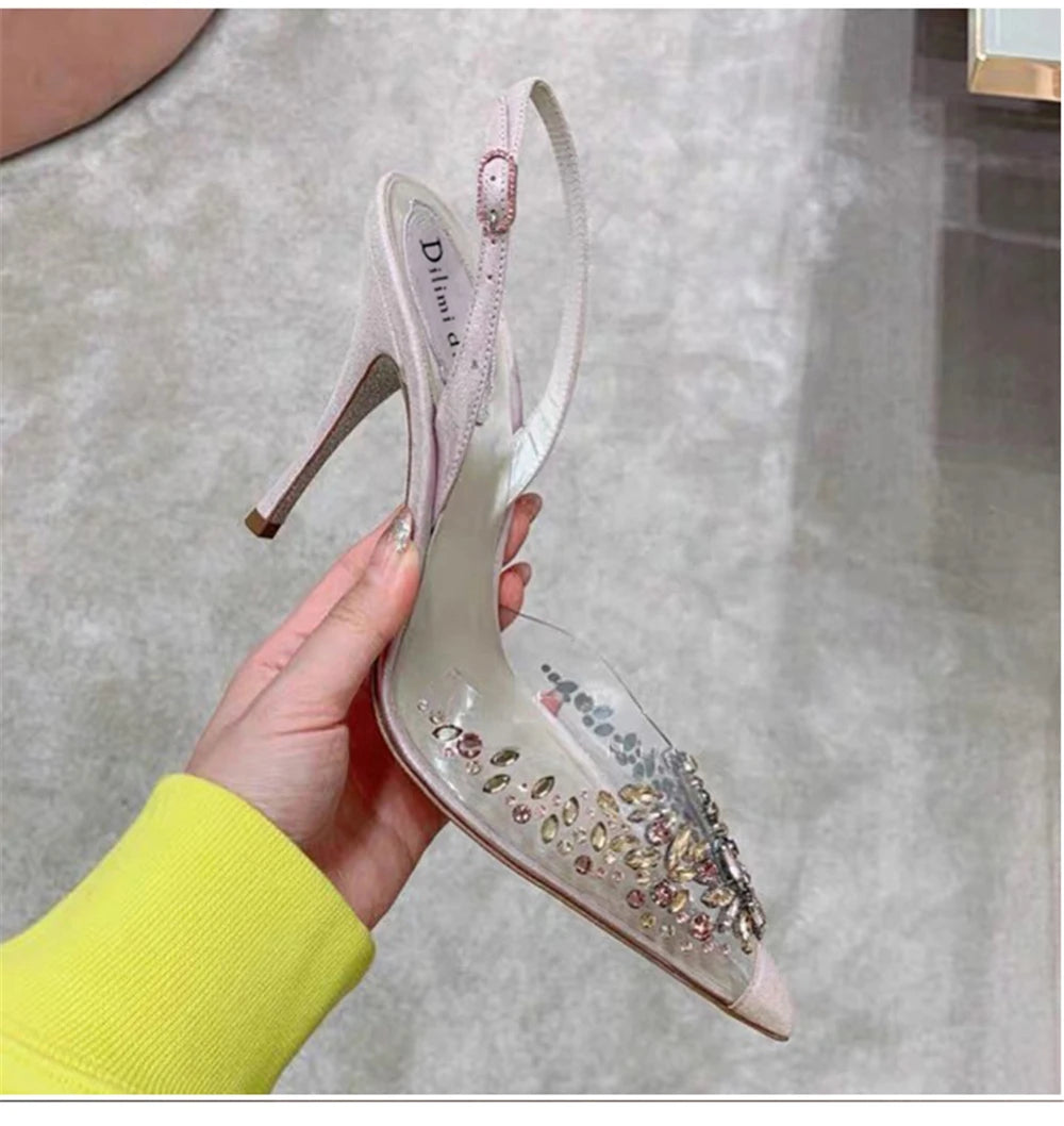 Rhinestone Pointed Toe Transparent Sandals for Women