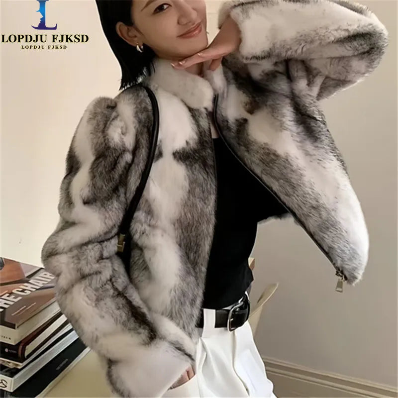 Faux Mink Fur Coat for Women,Short Jackets,O-Neck Overcoat,Female Clothes,High-Quality，England Style,Autumn,Winter,New