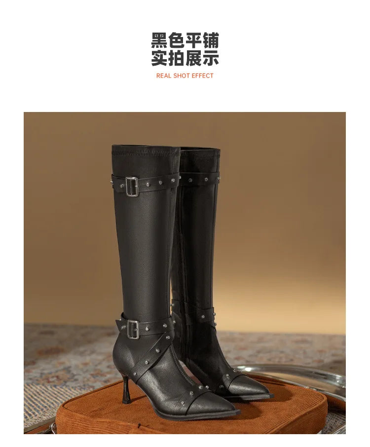 Black Mid Calf Stiletto Boots