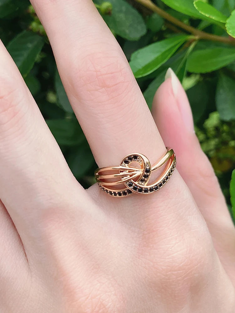Rose Gold Black Zircon Cross Ring