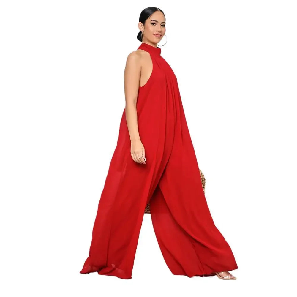 Loose Fit Solid Color Chiffon Ankle Length Jumpsuit for Women