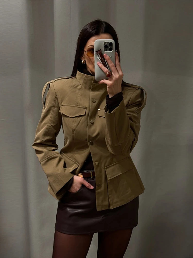 Lightweight Stand Collar Single Breasted Slim Coat for Women