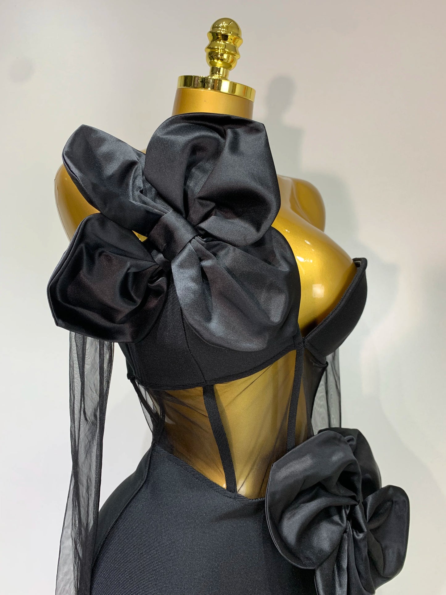 Women Sexy One Shoulder Bow Mesh See Through Bandage Bodycon Dress With Gloves Black Sleeveless Elegant Party Birthday Dresses