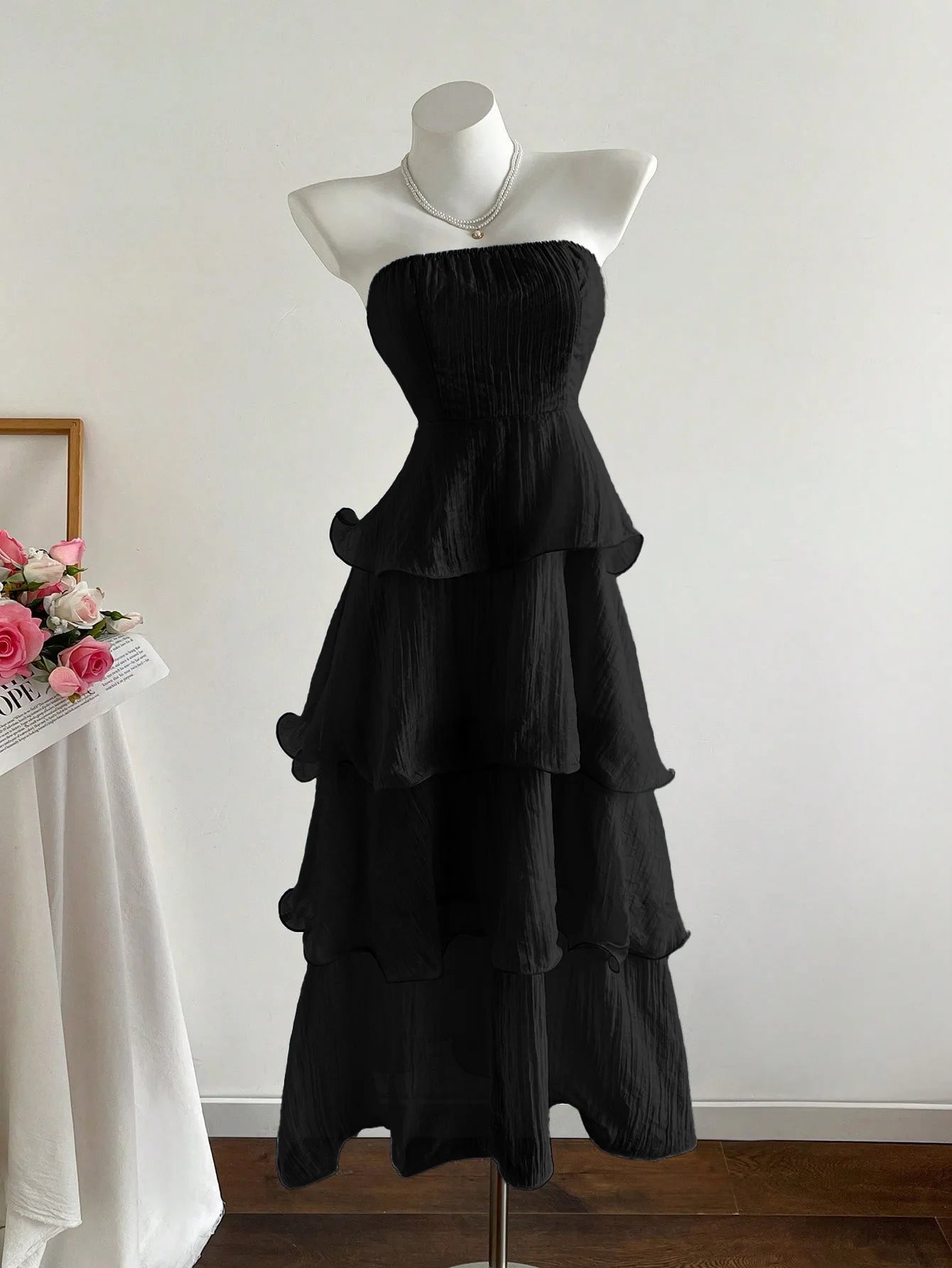 Solid Color Tube Top Layered Elegant Maxi Dress for Women