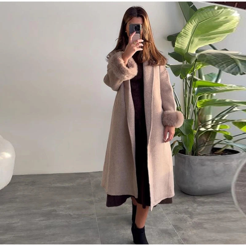 Elegant Longline Turn Down Collar Winter Coat for Women