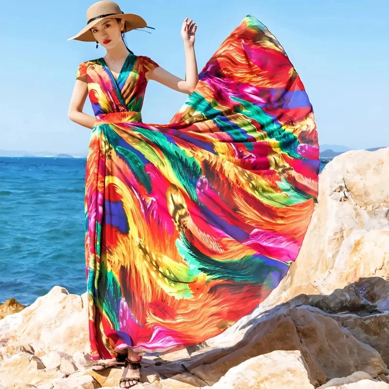 Plus Size Peacock Print Maxi Dress