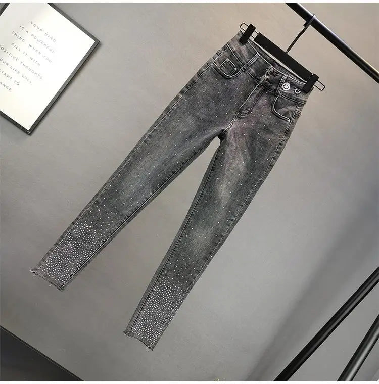 Washed Vintage Elastic Slim Light Denim Jeans for Women