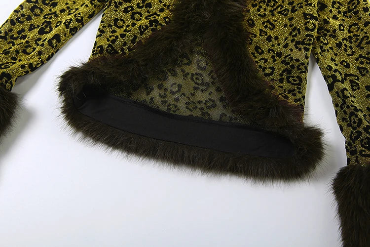 Cutenew Women 2 Piece Set Wild Fur Glitter Fluff Patchwork Cardigan Tops+Peach Hip Skirts Midnight Matching Hipster Clubwear