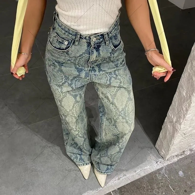 Snake Print High Waist Jeans