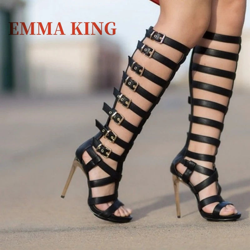 Buckle Strap Peep Toe Gladiator High Heel Sandals for Women