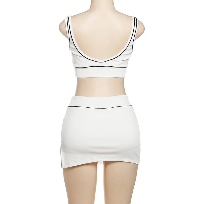 2 Piece Set Women Fashion Streetwear Outfits Sexy Hot Girl Short Tank Top & Wrap Hip Mini Skirt Sports Casual Suit 2025 Summer