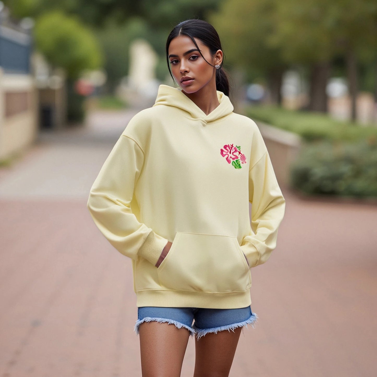 Women's Spring Autumn Hooded Sweatshirt Long Sleeve Pattern Embroidery Hoodie Pullover