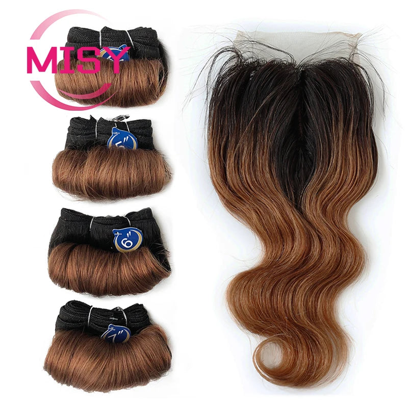 Short Curly Human Hair Bundles With Closure Brazilian Natural Hair Bundles With Closure 4x1 T Part Closure Non-Remy Human Hair