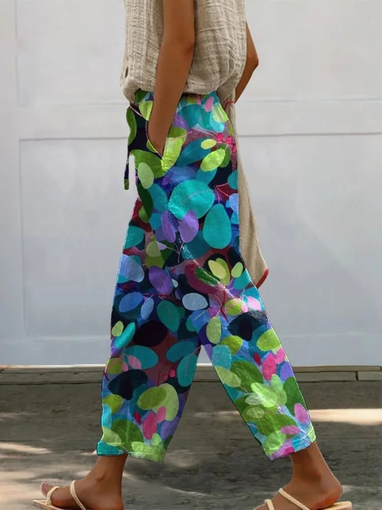 Elegant Printed Loose Ankle-Length Casual Pants for Women