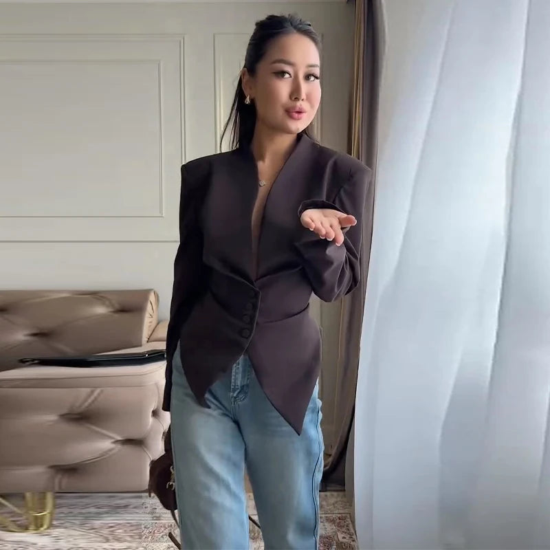 Slim Fit Stand Collar Blazer and Shorts Set for Women
