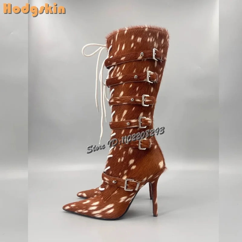 Faux Hair Over-the-Knee Pointed Toe Boots for Women
