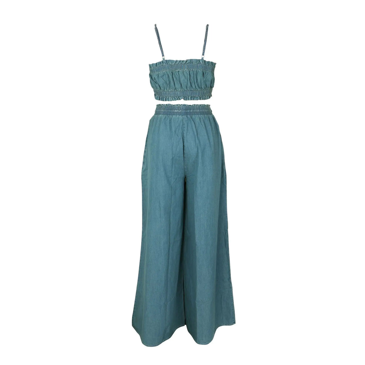 Ruched Spaghetti Strap Denim Two Piece Set for Women