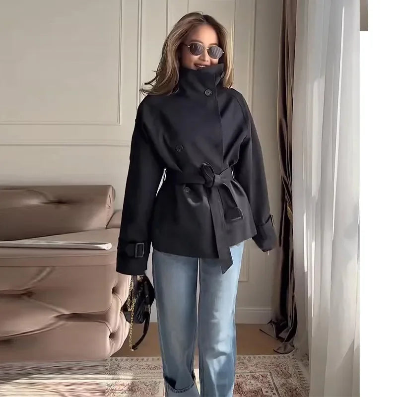 Relaxed Fit Belted Single Breasted Jacket for Women
