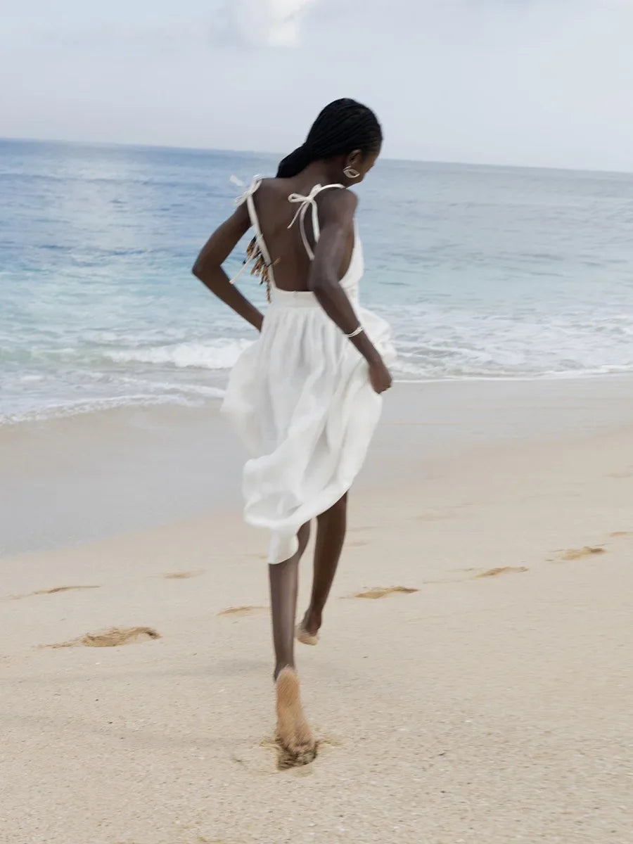 Elegant Vintage Backless Relaxed Fit Summer Dress for Women