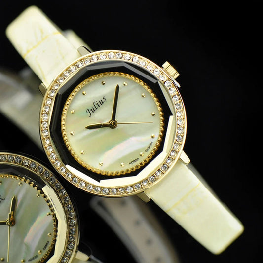 Mother-of-pearl  Julius Lady Women's Watch Japan Quartz Fashion Hours Bracelet Real Leather Girl's Gift No Box