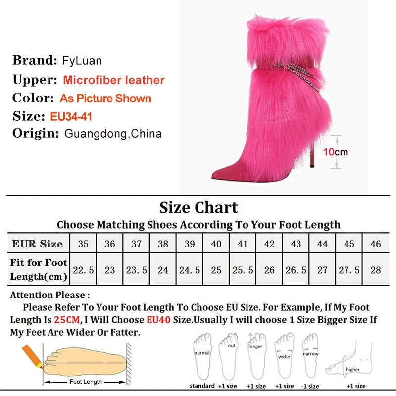 Fuchsia Faux Fur Buckle Ankle Boots