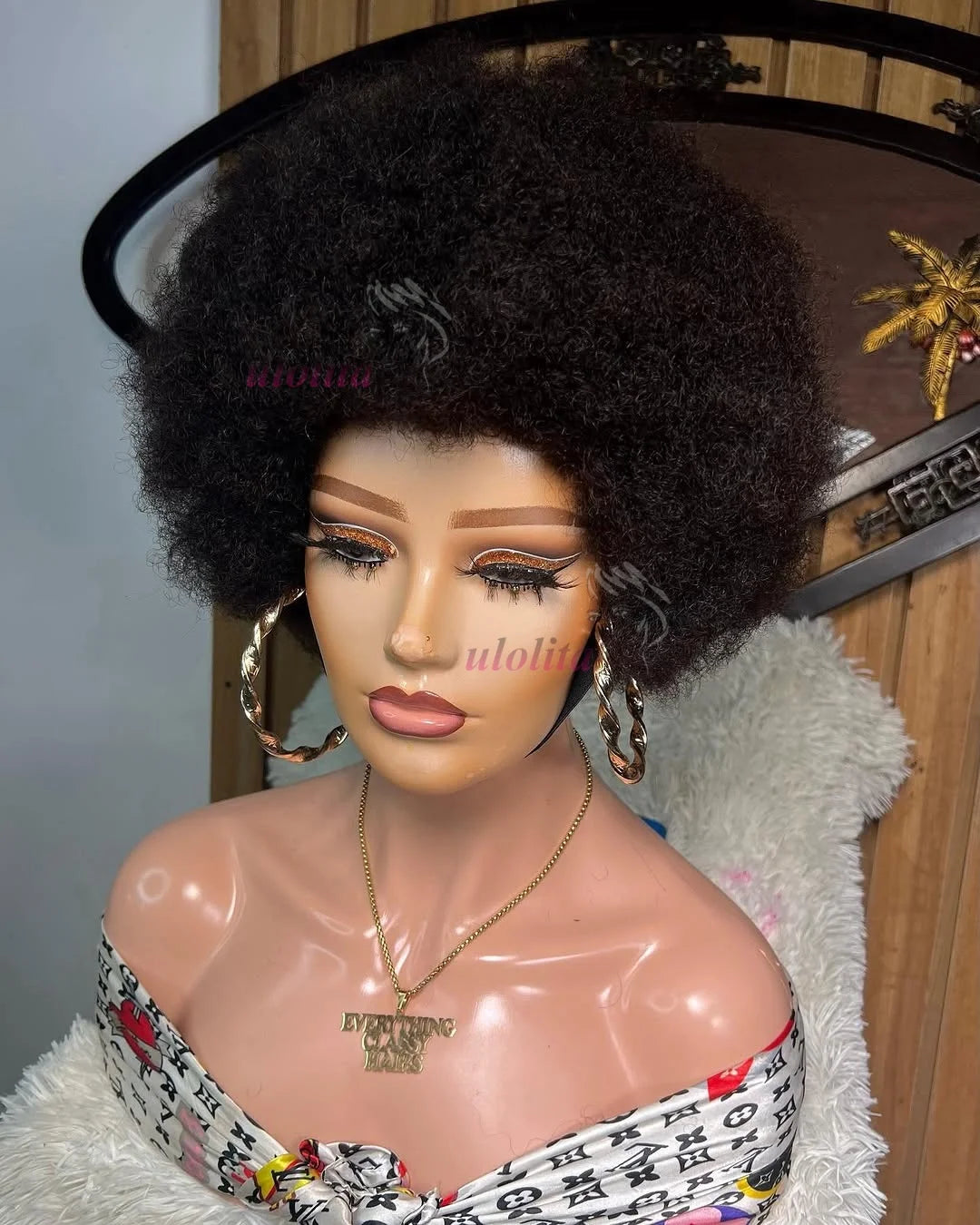Wig With Bangs Full Machine Wig Remy Brazilian Human Hair For Black Women Afro Kinky Curly