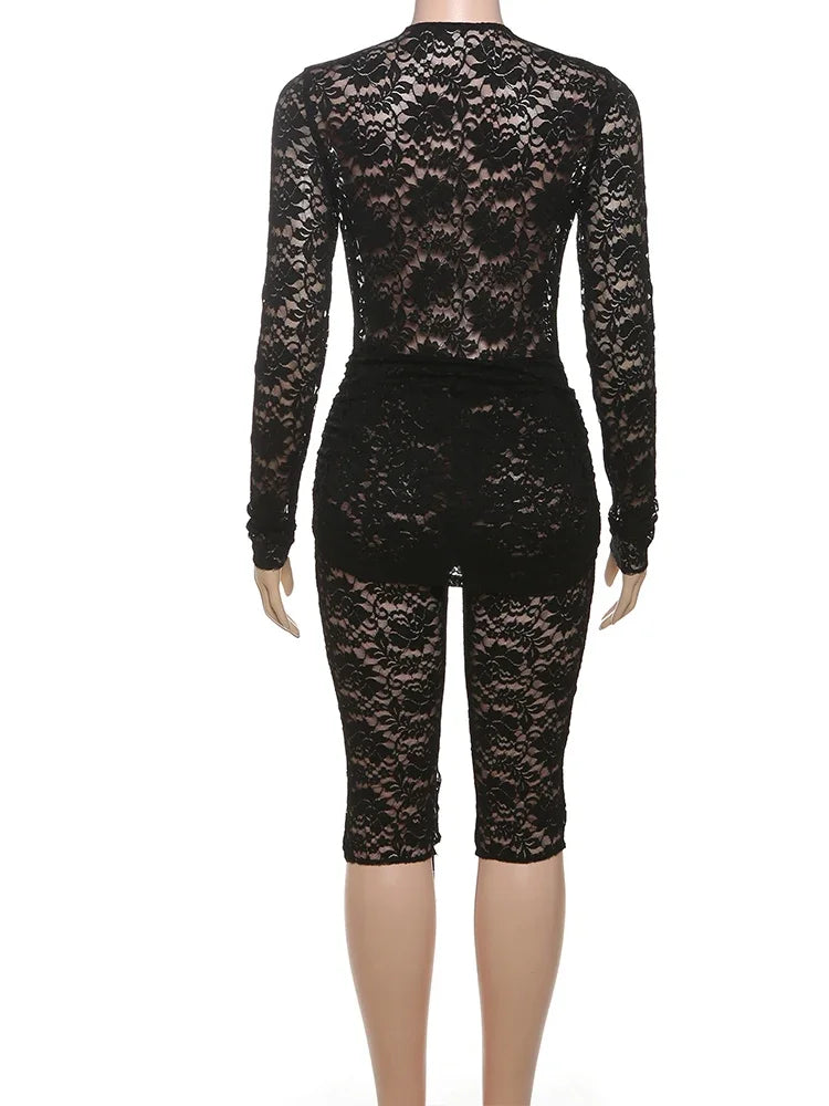 Low Neck See Through Jacquard Long Sleeve Romper for Women