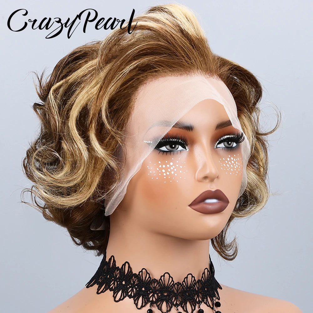 Highlight Pixie Cut Lace Front Human Hair Wig for Women