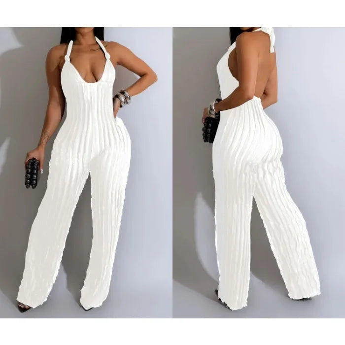 Elegant Jumpsuit for Women Streetwear Fashion Solid Backless Deep V-neck Sleeveless Conjoined Body Pants Y2k Summer 2025 New