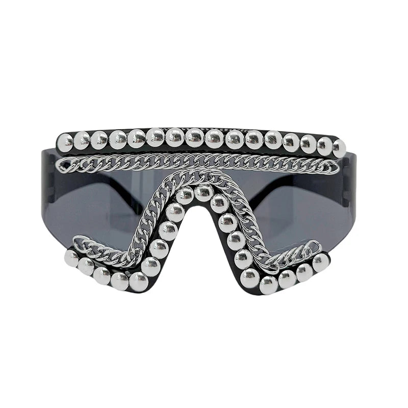 Oversized Rhinestone Chain Sunglasses