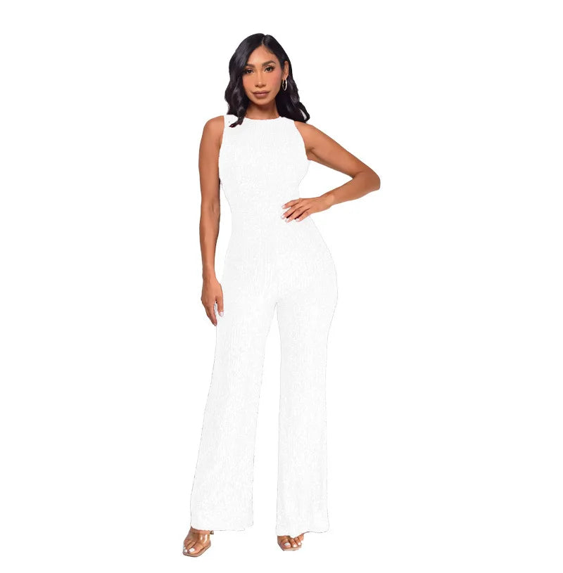 Glitter Sequin Round Neck Sleeveless High Waist Slim Fit Jumpsuit for Women
