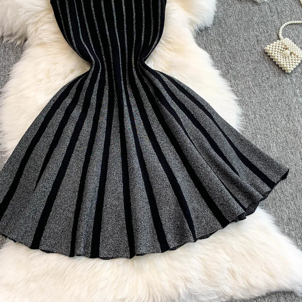 FAGADOER Summer Fashion Knit Bodycon Mini Dresses Women Square Collar Sleeveless Backless High Waist Dress Female Office Vestido