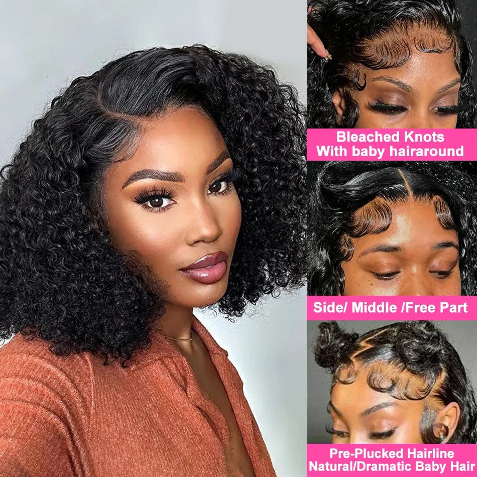 Natural Curly Deep Water Wave Lace Front Bob Wig For Women