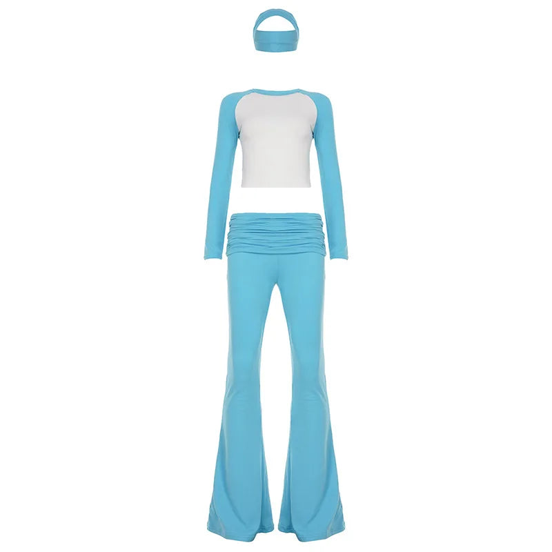 FAGADOER Casual 2 Pieces Set for Woman Long Sleeve Round Neck T-Shirt and High Waist Pants Matching Tracksuits Female Sportswear