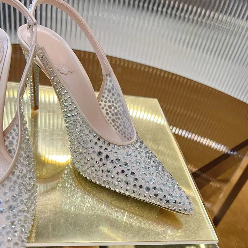 Crystal Embellished Pointed Toe Stiletto Pumps for Women