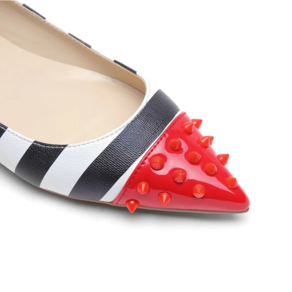 Sleek Pointed Toe Zebra Print Spiked Flats for Women